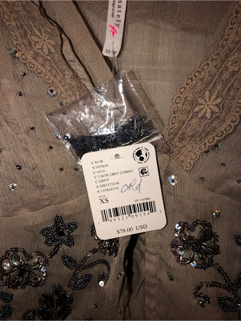 New Intimately Free People FP Class Act Crystal Beaded Cami Shirt Top sz XS - Picture 7 of 8